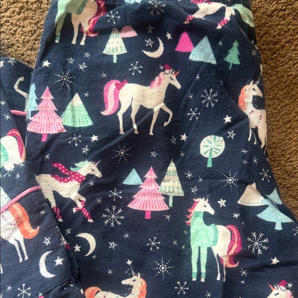 Unicorn Print flannel Pajamas - Navy - Picture 3 of 5